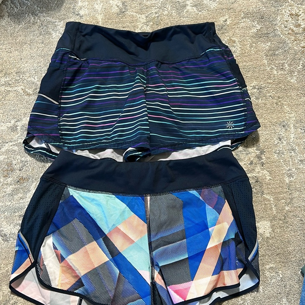 Athleta Black Shorts with Multicolor Stripe & Geometric Panels